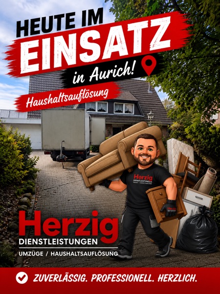 Haushaltsauflösung in Aurich – Einsatzmotiv mit Herzig-Maskottchen