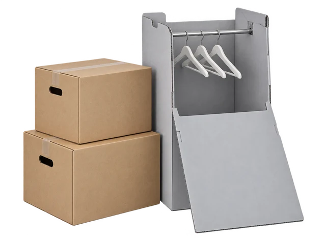 Umzugskartons und Kunststoff-Kleiderbox – Produktillustration