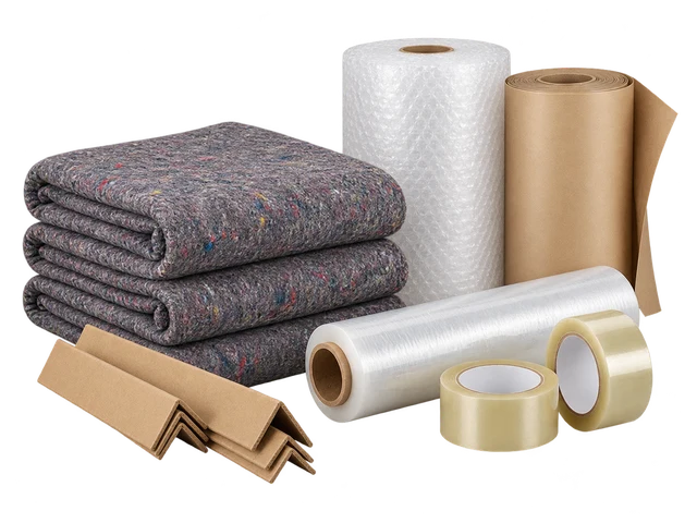 Möbeldecken, Folien, Packpapier, Klebeband und Kantenschutz – Produktillustration